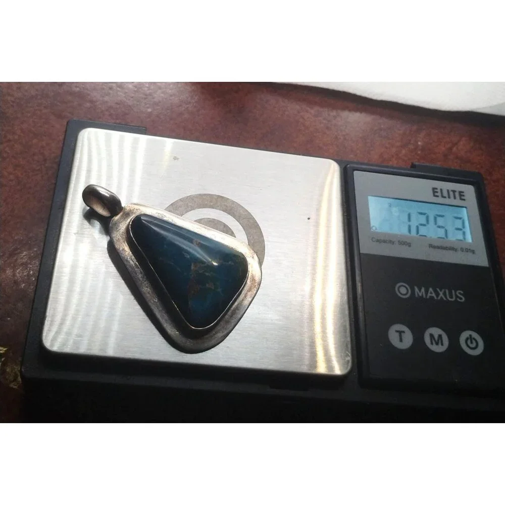 Stunning 950 Silver Blue Green Matrix Turquoise Pendant Triangle Shaped - Picture 8 of 10